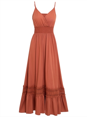 Summer casual solid color waist V-neck sling dress