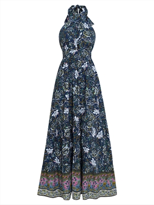 Spring and summer Bohemian printed casual neck dress