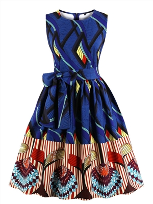 Plus Size Vintage Placement Printing Summer Dress