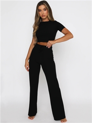 Summer women's striped short sleeved knitted pants casual suit