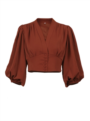 French V-neck Women's Shirt European and American Palace Style Lantern Sleeve Slim Long Sleeve Shirt