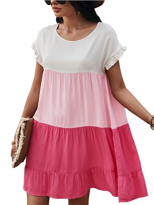 Color Block round neck short sleeves shift casual dress