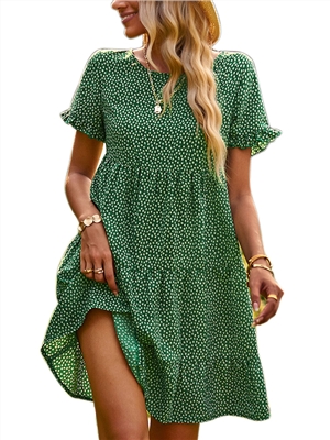 Spring and summer print shift short sleeves casual dress