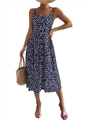 Spring and summer print sleeveless midi sexy boho slip dress