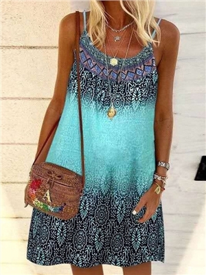 Print sleeveless chiffon boho vacation slip dress