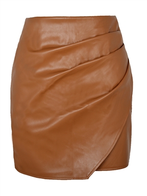 Women high waist solid color ruffles pu bodycon skirts