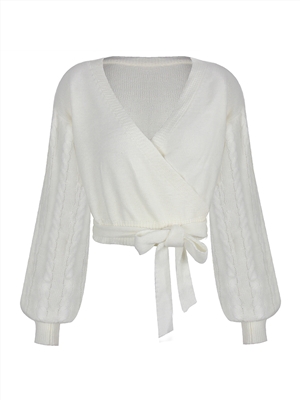 Twist Lantern Long Sleeve Knit Sweater with Waistband