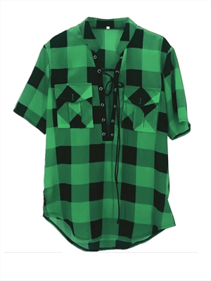 Ladies Lace Short Sleeve Plaid Shirt