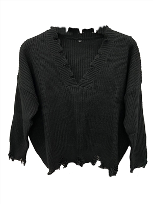 Women's sweater V-neck pullover loose hole sweater