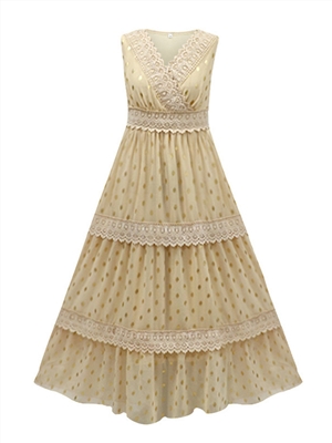 Summer lace V-neck sleeveless chiffon vacation maxi A-line dress