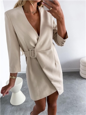 Women solid color v-neck lace-up long-sleeves bodycon chic elegant dress