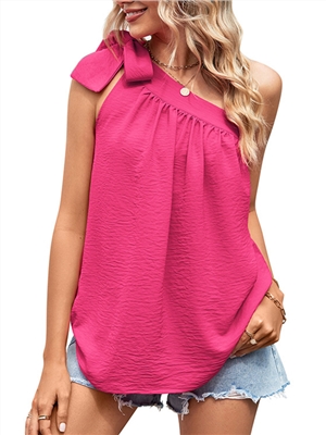 Solid color one shoulder sleevelesses strap tank tops