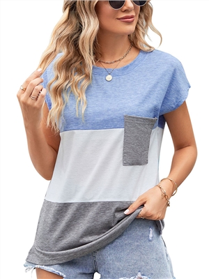 Color block crew neck short sleeves t-shirts