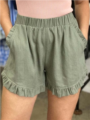 Solid color high waist casual cotton linen wide-leg short pants