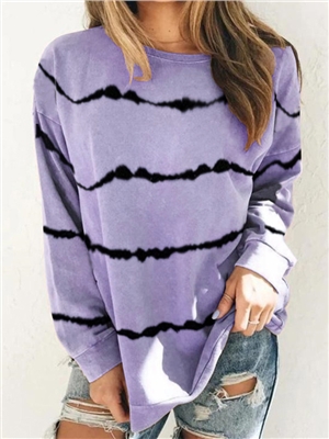 Tie dye stripe print crew neck long sleeve sweatshirt