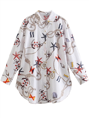 spring women's new style over-size chain print long-sleeved shirt