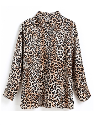 Casual women's elegant all-match printed shirt, women's long-sleeved clothes, slim slimming leopard shirt