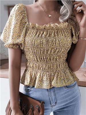 Floral print Square collar tight casual blouses