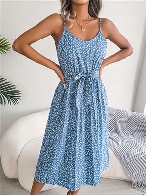 Floral print Spaghetti Straps sleeveless A-line boho dress