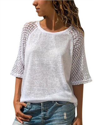 Solid color 1/2 sleeves round neck casual blouses
