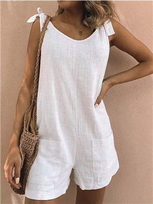 Solid color sleeveless straps pockets rompers