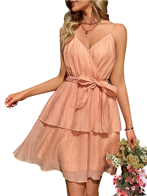 Solid color sleeveless spaghetti straps A-line backless dress