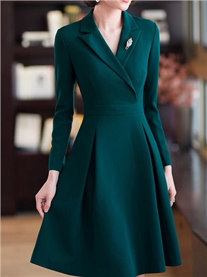 Solid color suit collar long sleeves A-line elegant dress