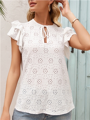 Solid color round neck short sleeves casual blouses