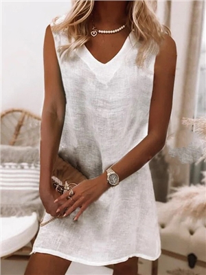 Solid color v-neck sleeveless casual tank dress