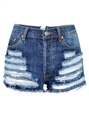 High waist washed frayed torn exposed pocket denim shorts sexy back zipper beach wild and comfortable