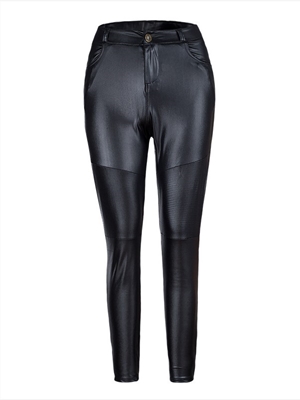 Street pleated leather pants skinny stretch pants