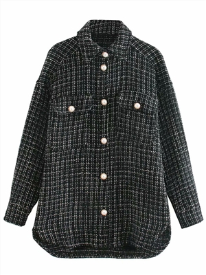 Women's Woolen Shirt Jacket Lapel Single-breasted Mid-length Top Coat