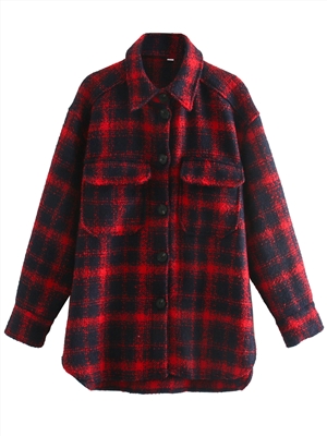 New Autumn and Winter Plaid Two-color Coat Single-breasted Mid-length Jacket
