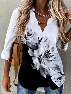 Women floral print v-neck long sleeves elegant blouses