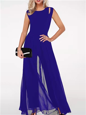 Women solid color sleeveless round neck elegant party jumpsuits