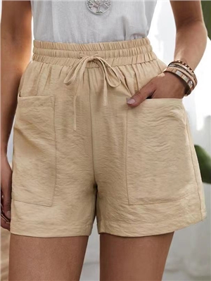 High waist solid color pocket linen plus size wide leg shorts pants