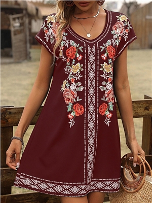 Floral print round neck short sleeves shift t-shirts dress