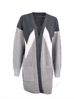 Knitted cardigan V-shaped geometric color-blocking sweater cardigan