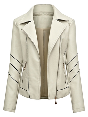 Womens Solid Zipper PU Jacket