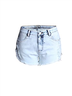New trendy ripped jeans women's high-waisted, light-colored, white, frayed, washed, raw edge denim shorts