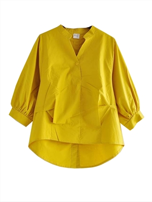 Loose plus size women's lantern sleeve shirt women's back split irregular solid color V-neck blouse