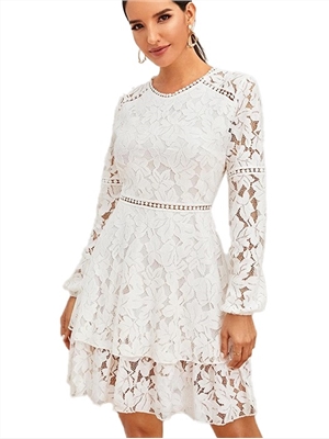 Spring&Summer women's lace elegant mid-waist slim white Hepburn style dress