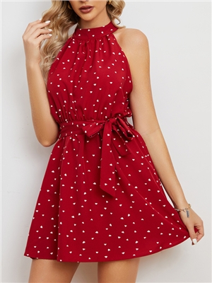 Print sleeveless halter neck A-line above the knee casual dress