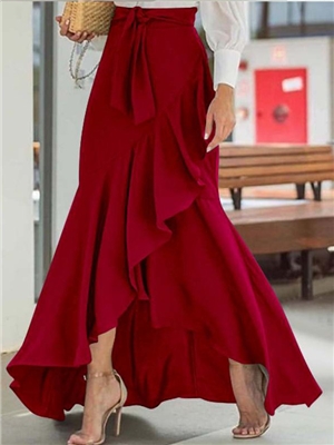 Solid color high waist asymmetrical high split elegant skirts
