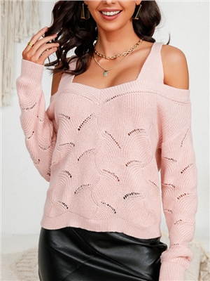 Solid color cold shoulder long sleeves casual sweaters