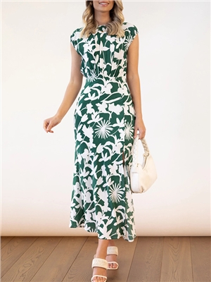 Floral print crew neck short sleeves maxi casual dress