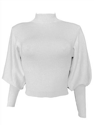 Knitted Lantern Sleeve Long Sleeve Turtleneck Cardigan