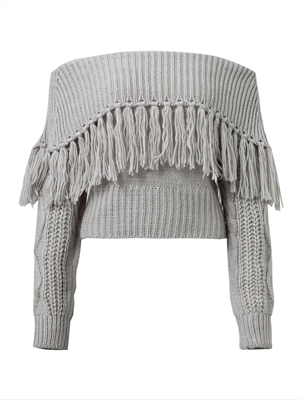New style knit sweater one-shoulder fringed sexy off-the-shoulder sweater