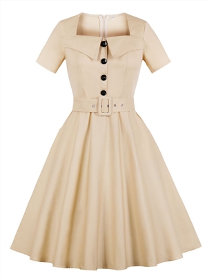 Short Sleeve Square Collar Elegant Hepburn Dress