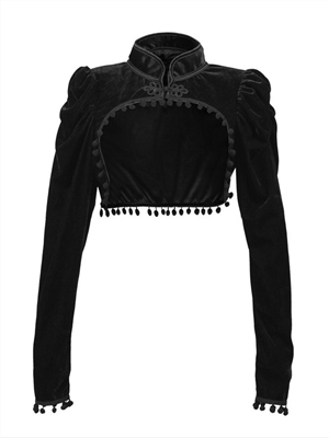 black tassel stand collar long-sleeved slim short coat